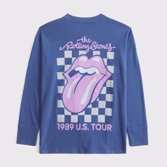 Abercrombie Kids Blue Long Sleeve Rolling Stones Tee - Picture 2 of 3